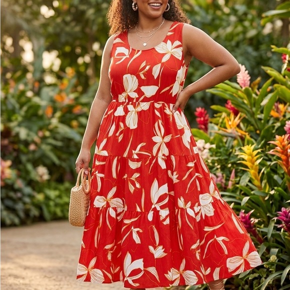 Ava & Viv Dresses & Skirts - Ava & Viv Red Floral Midi Dress